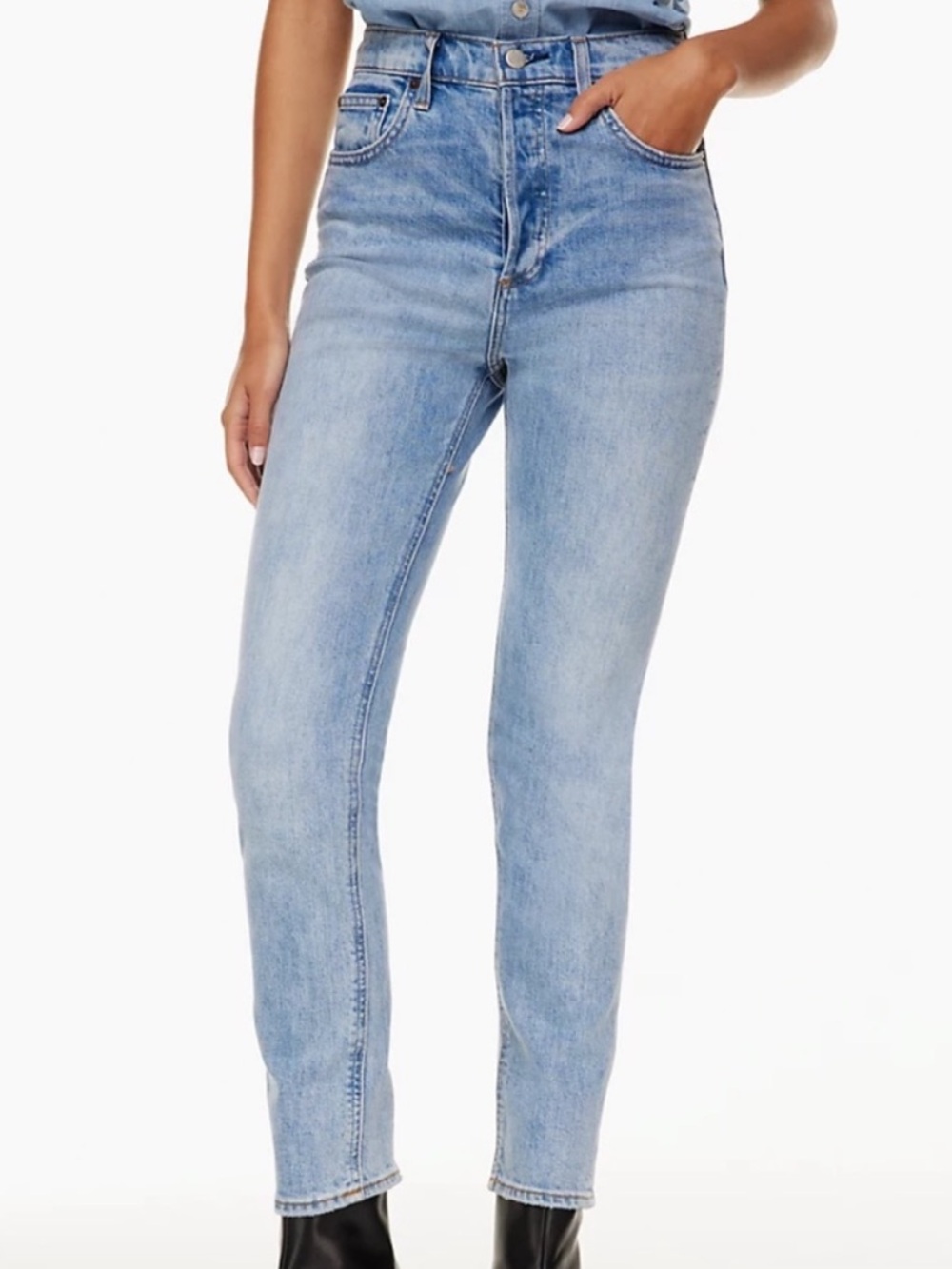 Denim Forum the yoko High-Rise slim Light Wash Straight-Leg Jeans